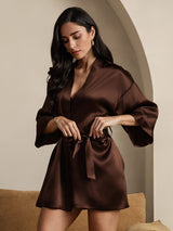 [Coffee] SilkSilky-CA 3/4 Sleeve Women's Robe 005