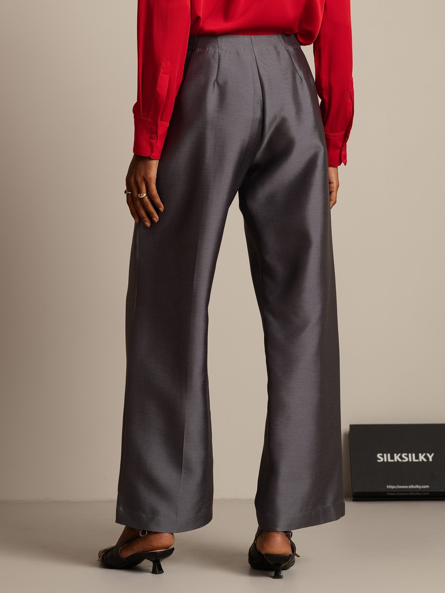 [Gray] SilkSilky-CA 32Momme Silk-Wool Blend Womens Pants 002,