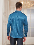 SilkSilky CA Silk Long Sleeve Collar Men's Shirt Teal 002