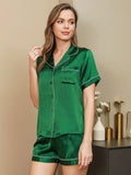 SilkSilky-CA Pure Silk Short Sleeve Lapel Women's Pajamas Green 001