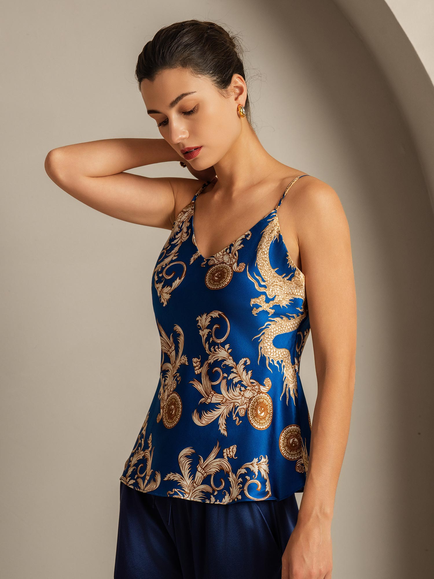 [Navy Dragon] SilkSilky-CA Pure Silk V Neck Camisole 006,