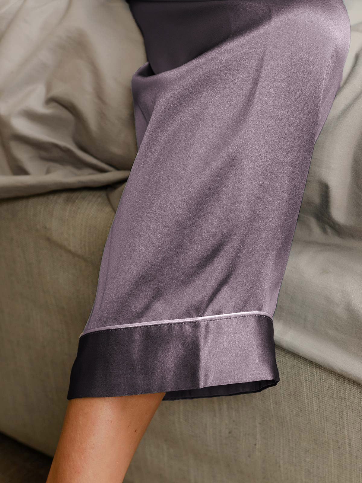 SilkSilky-CA Pure Silk Long Sleeve Lapel Women's Pajamas PurpleGray 005