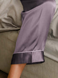 SilkSilky-CA Pure Silk Long Sleeve Lapel Women's Pajamas PurpleGray 005