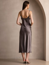 [Dark Khaki] SilkSilky-CA Spaghetti Strap V Neck Dress 002