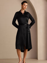 [Black] SilkSilky-CA Long Sleeve Lapel Collar Dress 007