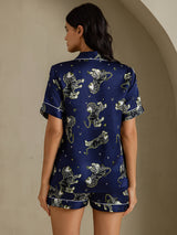 [Navy Lion] SilkSilky-CA Short Sleeve Notch Collar Women's Pajamas 002