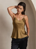 SilkSilky CA Pure Silk Sleeveless V Neck Camisole Coffee 001