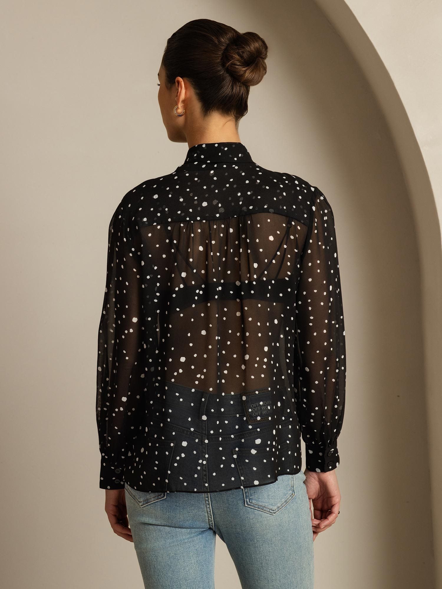 [PolkaDot] SilkSilky-CA Pure Silk Tie Neck Women's Shirt 002