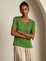 [Green] SilkSilky-CA Short Sleeve V Neck Women's T-Shirt 007