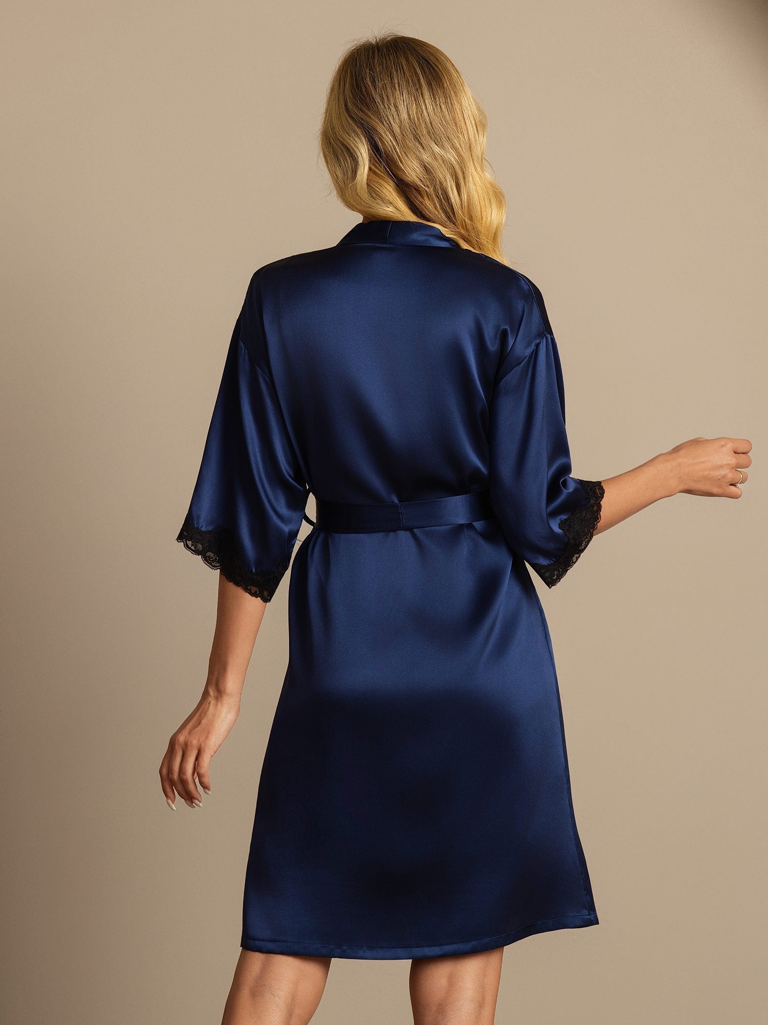 [Dark Blue] SilkSilky-CA Pure Silk Womens Robe 002