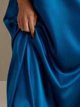 [Teal] SilkSilky-CA 3/4 Sleeve Round Neck Dress 003
