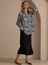 [Teal Leopard] SilkSilky-CA Long Sleeve Lapel Collar Blouse 006