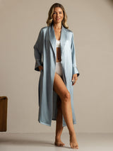 [Grayish Blue] SilkSilky-CA Pure Silk Collar Women's Robe 008,