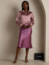 [Pale Mauve] SilkSilky-CA Long Sleeve Lapel Collar Women's Shirt 008