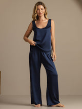 [Dark Blue] SilkSilky-CA 19Momme Machine-Washable Silk Sleeveless Scoop Neck Women's Pajamas 005