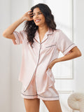 SilkSilky-CA Pure Silk Short Sleeve Lapel Women's Pajamas Pink 004