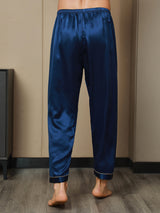 [Dark Blue] SilkSilky-CA Pure Silk Mens Sleep Bottoms 008,