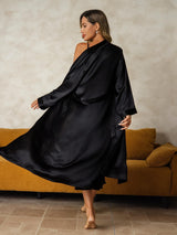 [Black] SilkSilky-CA Long Sleeve V Neck Nightgown&Robe Set 002