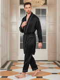 SilkSilky CA Pure Silk 3/4 Sleeve Deep V Neck Men's Robe Black 007