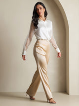 [White] SilkSilky-CA Long Sleeve Lapel Collar Women's Shirt 008