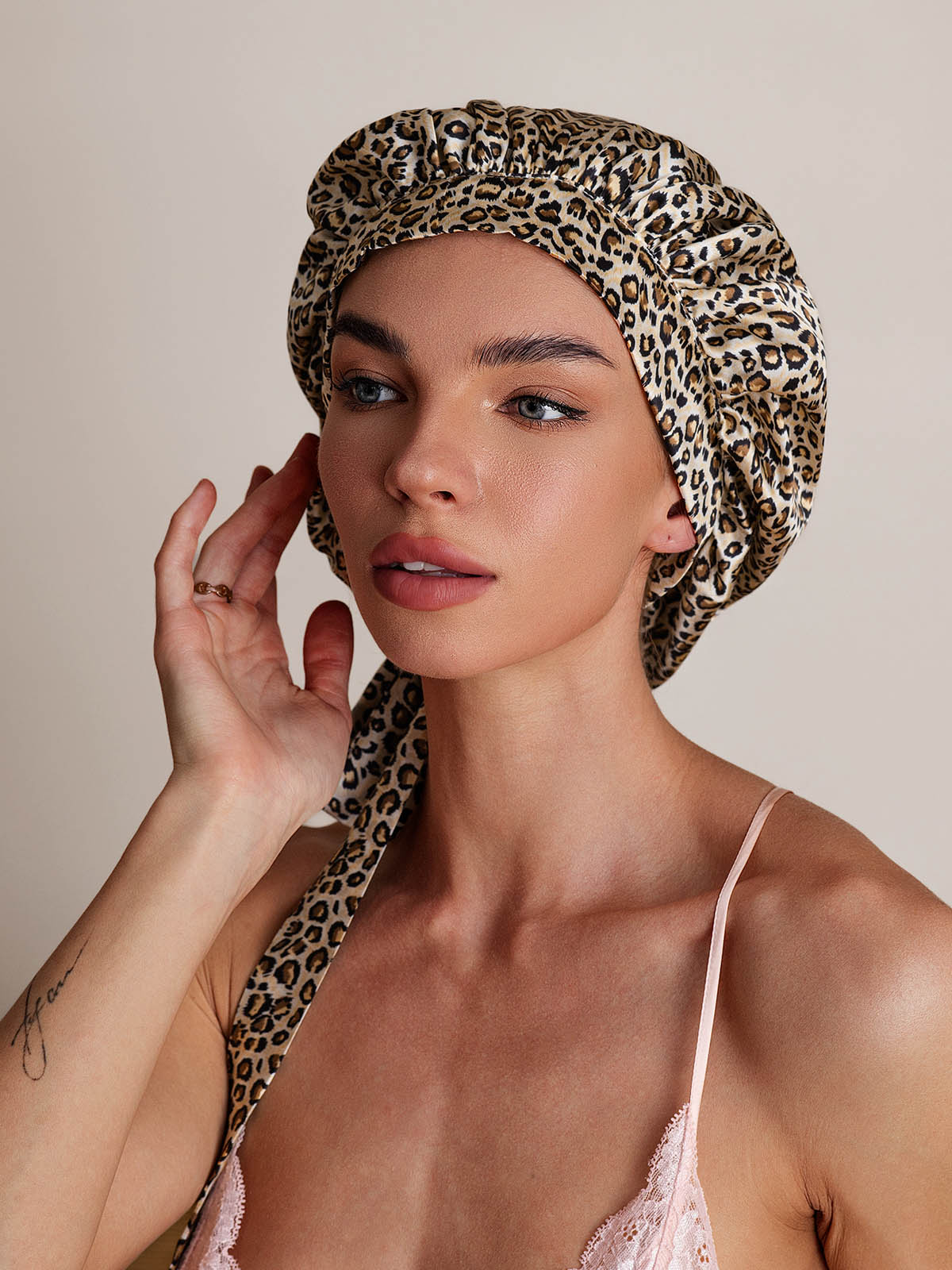 [Leopard] SilkSilky-CA Pure Silk Sleep Cap 002