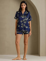 [Navy Lion] SilkSilky-CA Short Sleeve Notch Collar Women's Pajamas 007