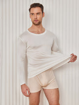 [White] SilkSilky-CA Long Sleeve Round Neck Men's T-Shirt 004