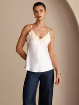 [White] SilkSilky-CA Spaghetti Strap V Neck Camisole 003