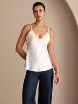 [White] SilkSilky-CA Spaghetti Strap V Neck Camisole 003
