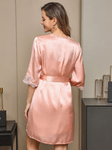 [Pink] SilkSilky-CA Pure Silk Half Sleeve Nightgown&Robe Set 002