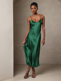 SilkSilky-CA Pure Silk Sleeveless Round Neck Dress Green 006