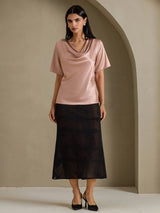 [Tuscany] SilkSilky-CA Short Sleeve Cowl Neck Women's Blouse 007