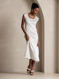 SilkSilky-CA 19Momme Silk Sleeveless Round Neck Dress White 006