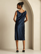 [Dark Blue] SilkSilky-CA Sleeveless Cowl Neck Dress 002