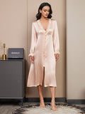 SilkSilky CA Pure Silk Long Sleeve V Neck Nightgown Champagne 003