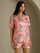 [Pink Cat] SilkSilky-CA Short Sleeve Lapel Collar Women's Pajamas 008
