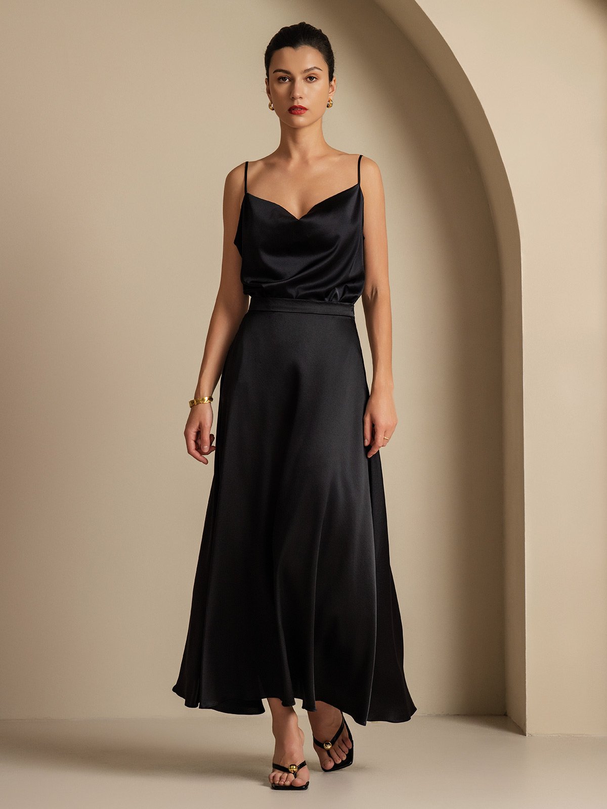 [Black] SilkSilky-CA 19Momme Silk Skirt 002,