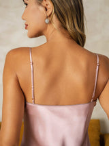 [Pink] SilkSilky-CA Spaghetti Strap V Neck Nightgown 004