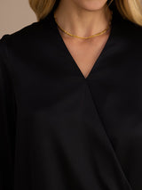 [Black] SilkSilky-CA Long Sleeve Wrap Women's Blouse 005