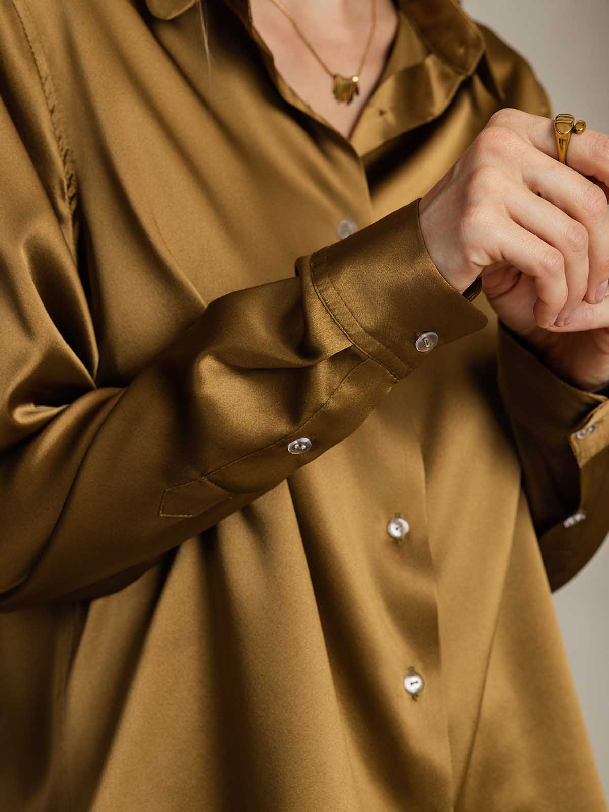 [Bronze] SilkSilky-CA Silk Lapel Collar Women's Shirt 004