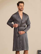 [Black Ginkgo] SilkSilky-CA Long Sleeve V Neck Men's Robe 003