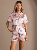 [Pink Zebra] SilkSilky-CA Short Sleeve Lapel Collar Women's Pajamas 001