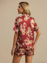 [Wine Dragon] SilkSilky-CA Short Sleeve Lapel Collar Women's Pajamas 002