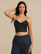 [Black] SilkSilky-CA Spaghetti Strap V Neck Camisole 005