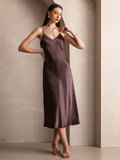 SilkSilky-CA Pure Silk Sleeveless Round Neck Dress Coffee 006