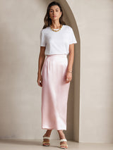 [Pink] SilkSilky-CA 19Momme Stretch Silk Charmeuse Skirt 005