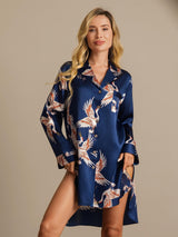 [Dark Blue] SilkSilky-CA 19Momme Long Sleeve Notch Collar Nightshirt 006
