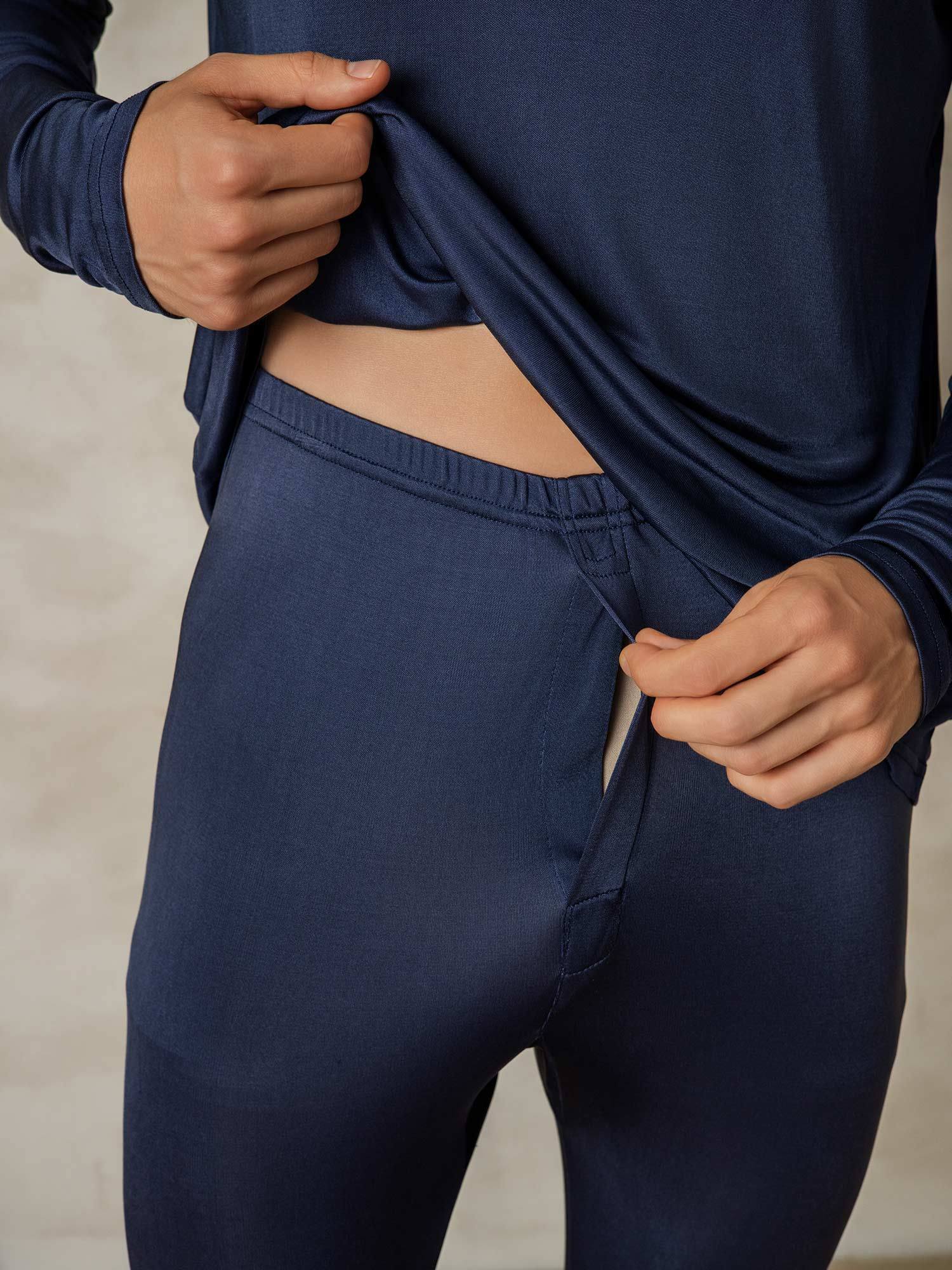 [DarkBlue] SilkSilky-CA Silk Knitted Round Neck Men's Pajamas 005