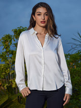[White] SilkSilky-CA Long Sleeve Lapel Collar Women's Shirt 005