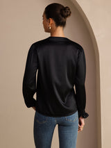[Black] SilkSilky-CA Long Sleeve Split Women's Blouse 002